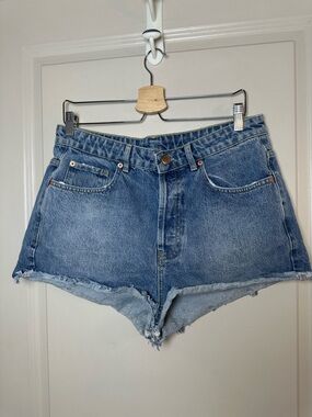 Raey Denim Button Up Cotton Designer Jean Shorts, Size 28